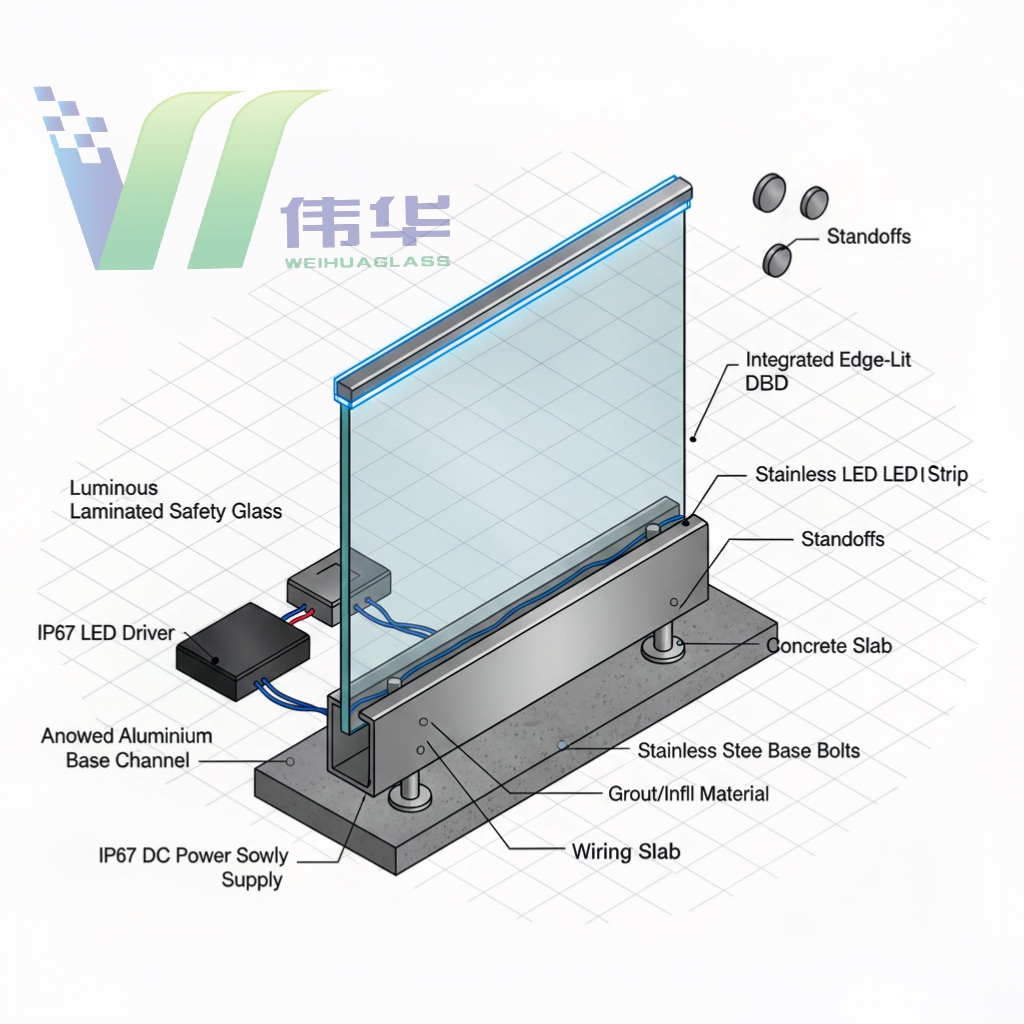 Светодиодные светящиеся перила из стекла